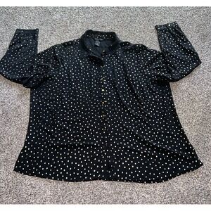 Investment II Women's Black with Gold polka dot‎ button down blouse size 3X